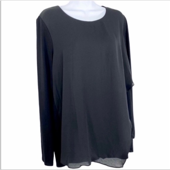 VINCE CAMUTO layered long sleeve blouse top M black - Picture 2 of 10